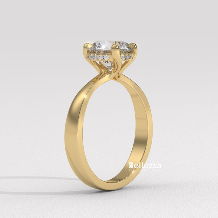 1.0-2.0CT Round Cut Hidden Halo CVD Diamond Engagement Ring