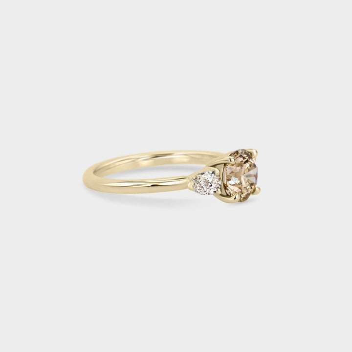 1.0CT Champagne Round Diamond Three Stone Lab Grown Engagement Ring