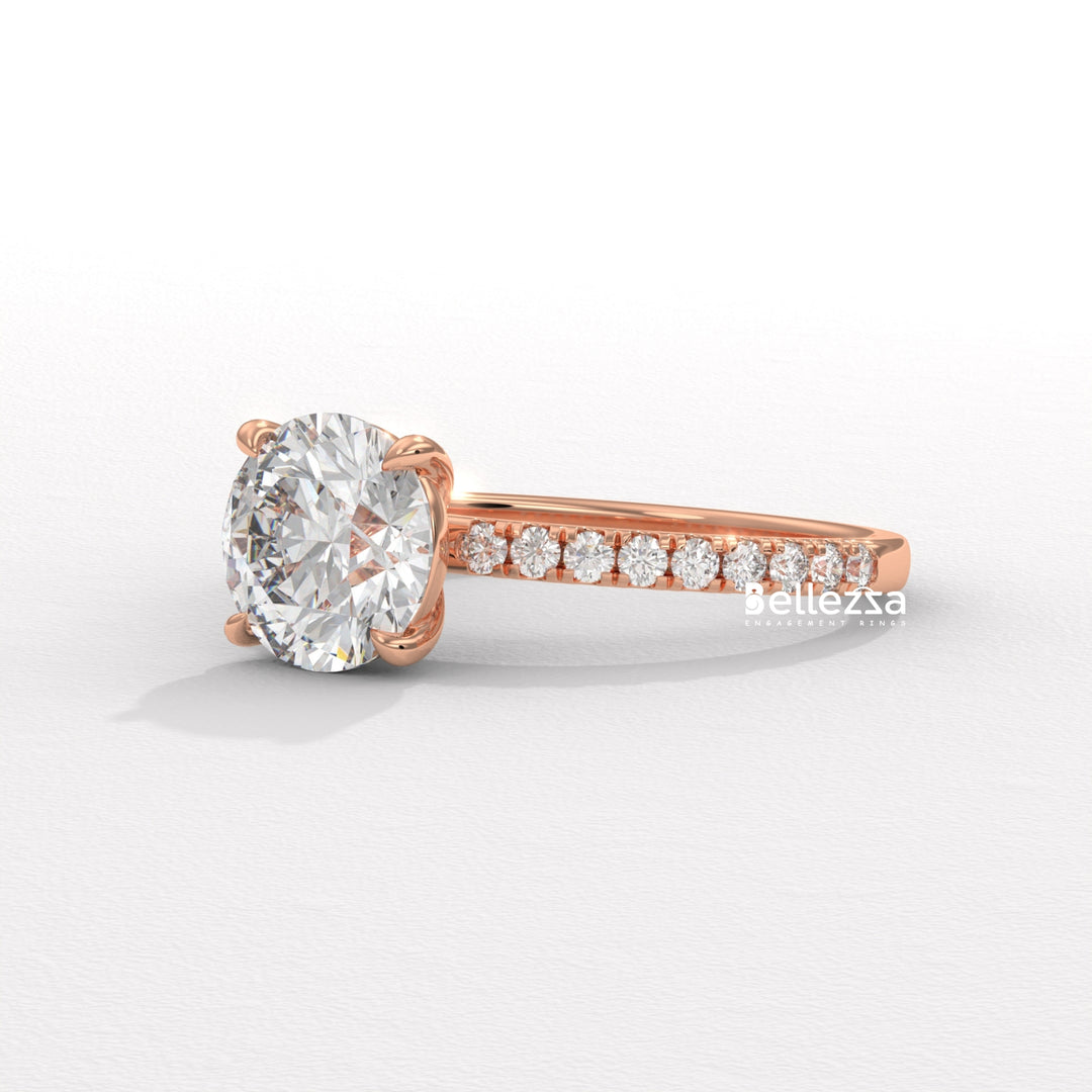 1.0-2.0CT Round Diamond Pave Setting Lab Grown Engagement Ring