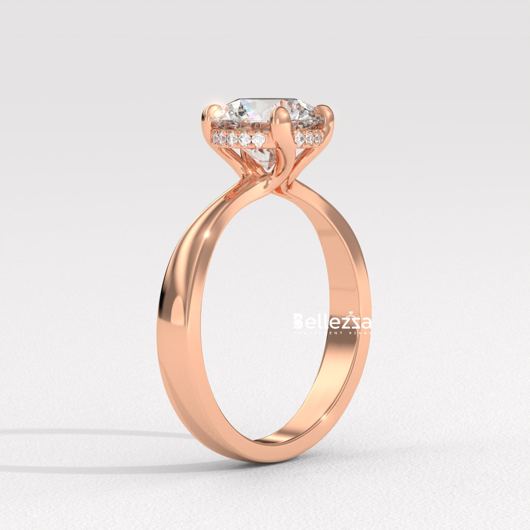 1.0-2.0CT Round Cut Hidden Halo CVD Diamond Engagement Ring