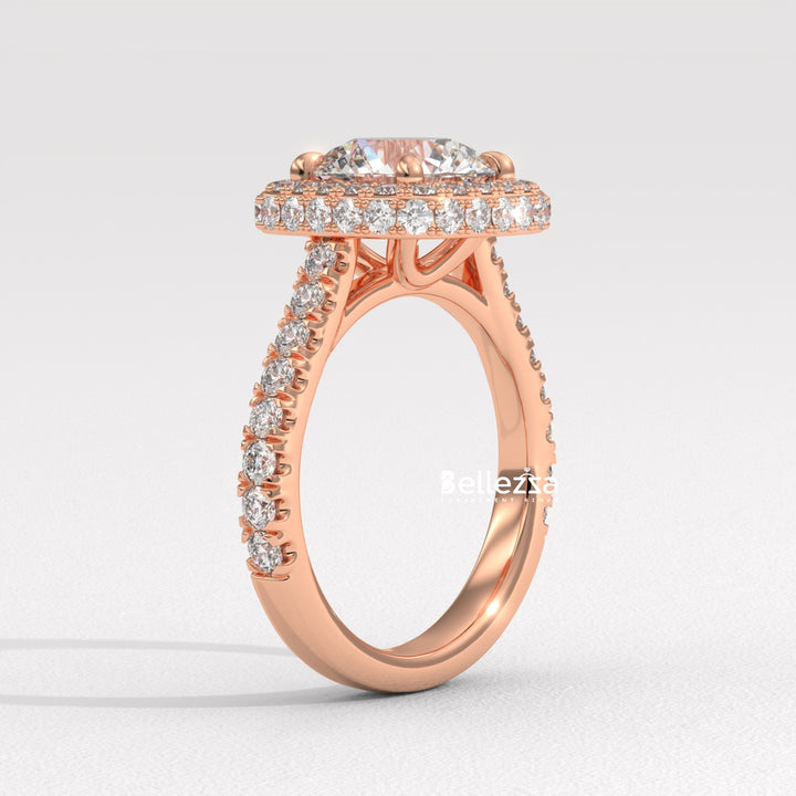 2.0-3.0CT Round Cut Halo Pave Setting Lab Grown Engagement Ring