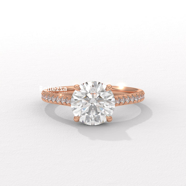 1.50-2.50CT Round Diamond Pave Setting Lab Grown Engagement Ring