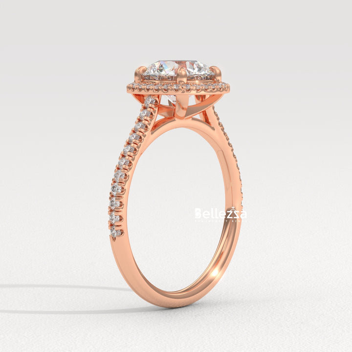 1.0-2.0CT Round Cut Halo Pave Setting Lab Grown Diamond Engagement Ring