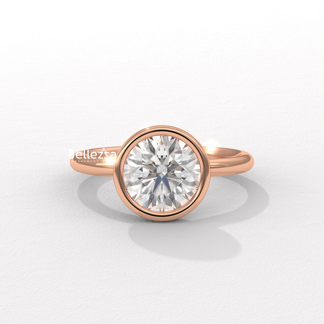 1.50-2.50CT Round Diamond Bezel Setting Lab Grown Engagement Ring