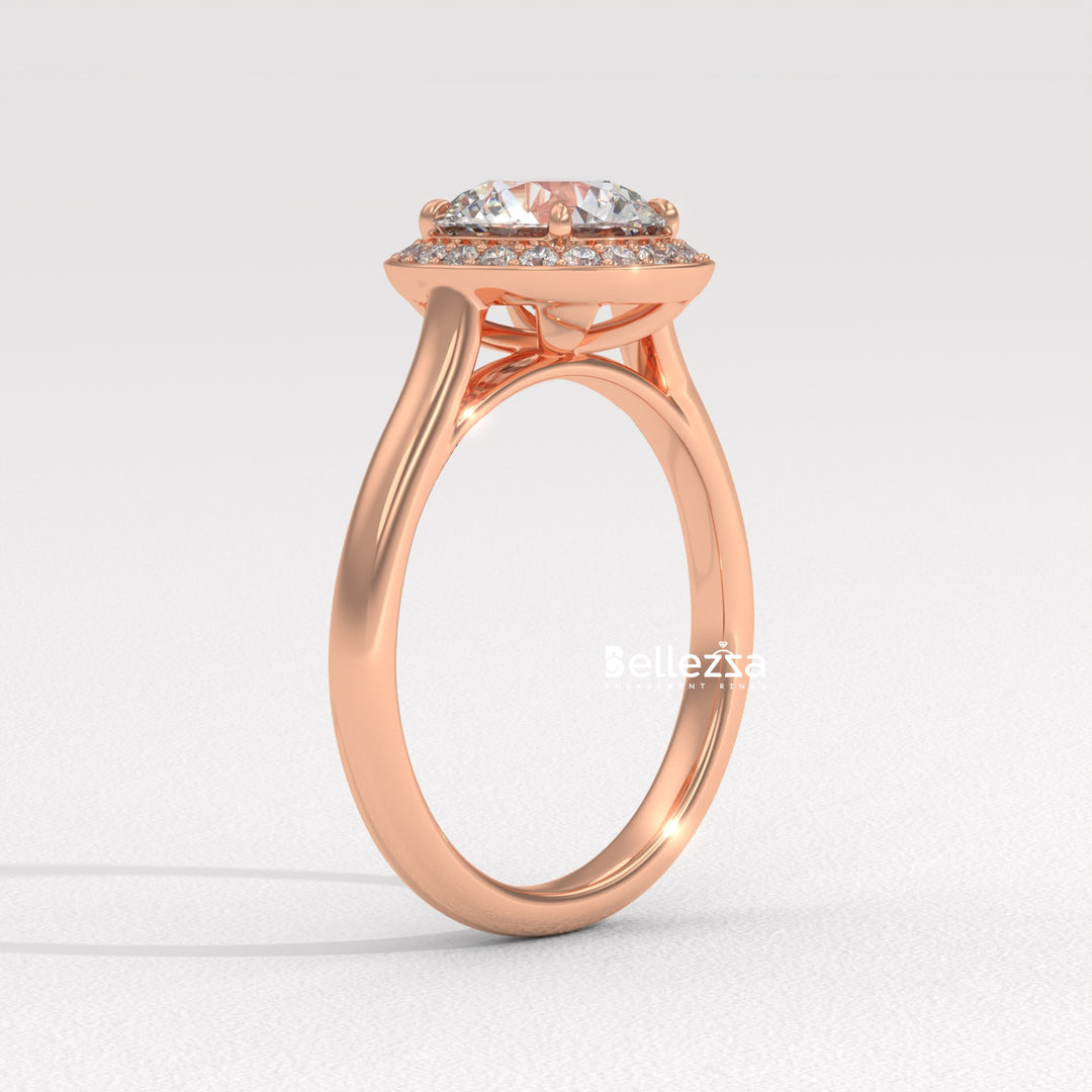 1.50-2.50CT Round Cut CVD Diamond Halo Setting Engagement Ring