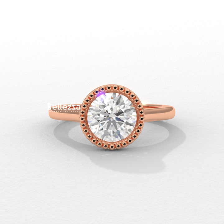 1.0-2.0CT Round Diamond Vintage Bezel Setting Lab Grown Engagement Ring