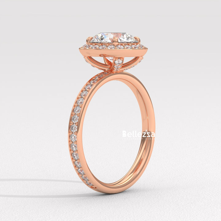 1.50-2.50CT Round Cut CVD Diamond Halo Pave Setting Engagement Ring