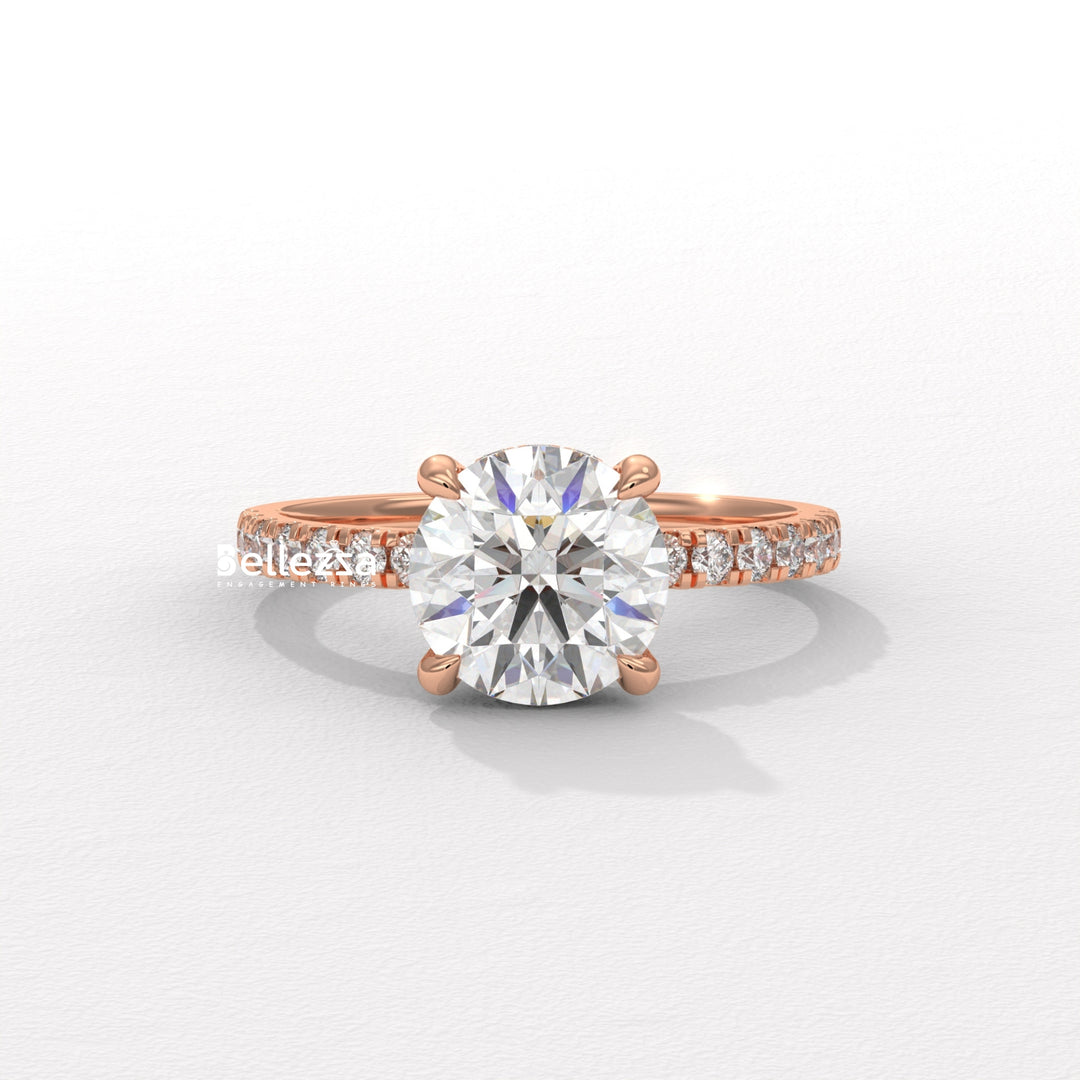 1.50-2.50CT Round Diamond Hidden Halo Pave Setting Lab Grown Ring