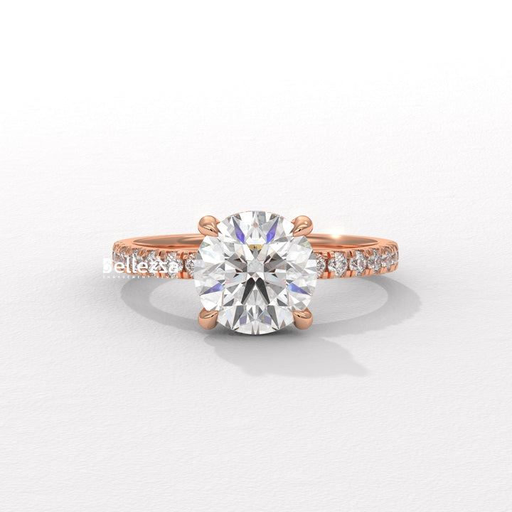 1.50-2.50CT Round Diamond Hidden Halo Pave Setting Lab Grown Ring