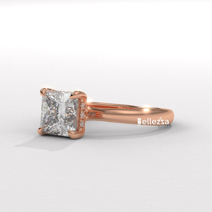 1.0-2.0CT Princess Cut CVD Diamond Hidden Halo Engagement Ring