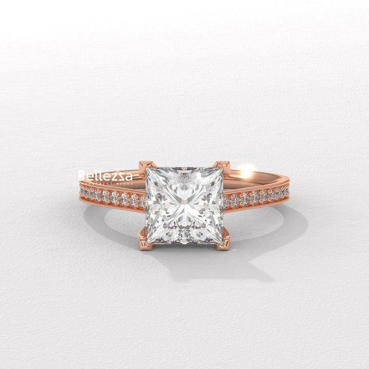 1.0-2.0CT Priness Diamond Pave Setting Lab Grown Engagement Ring
