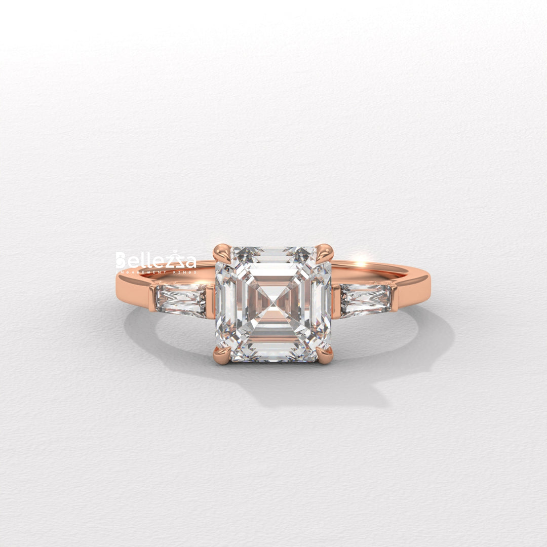 1.50-2.50CT Asscher Diamond Three Stone Lab Grown Engagement Ring