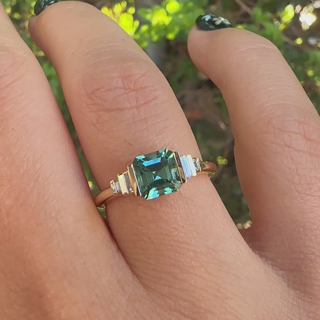 1.0CT Light Blue Asscher Diamond Five Stone Lab Grown Engagement Ring