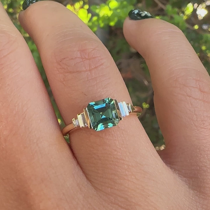 1.0CT Light Blue Asscher Diamond Five Stone Lab Grown Engagement Ring