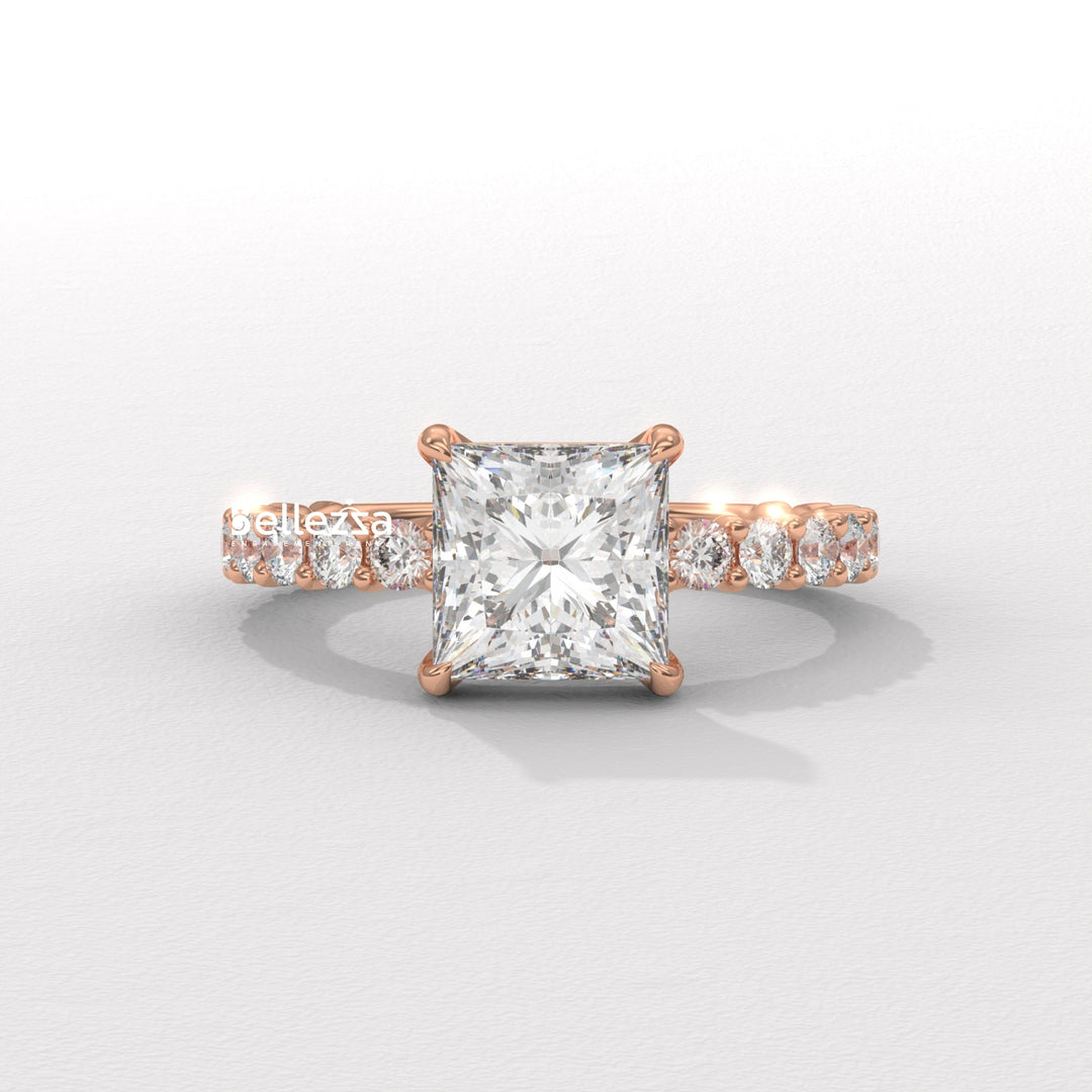 1.0-2.0CT Princess Diamond Pave Setting Lab Grown Engagement Ring