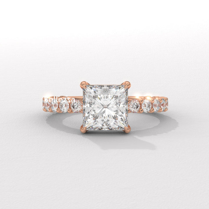 1.0-2.0CT Princess Diamond Pave Setting Lab Grown Engagement Ring