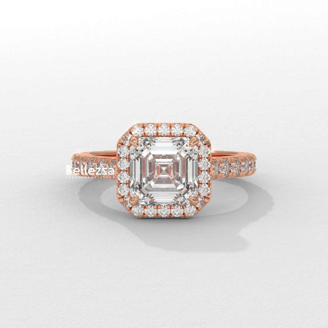 1.0-2.0CT Asscher Cut CVD Diamond Halo Setting Engagement Ring