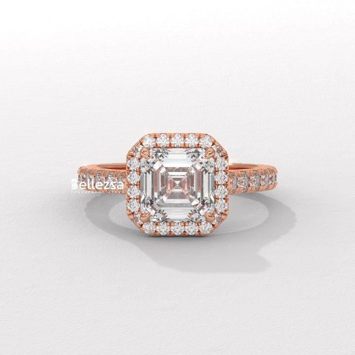 1.0-2.0CT Asscher Cut CVD Diamond Halo Setting Engagement Ring