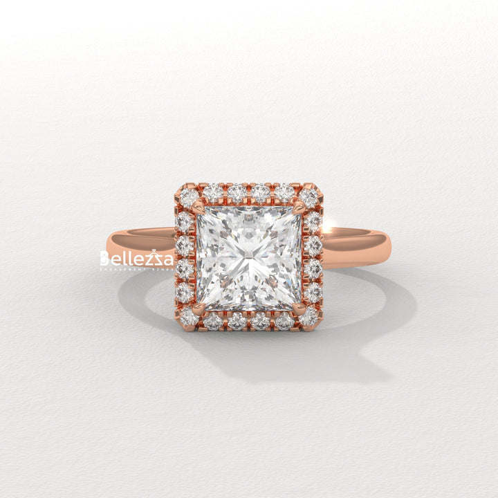 1.0-2.0CT Princess Cut Lab Grown Diamond Halo Set Engagement Ring
