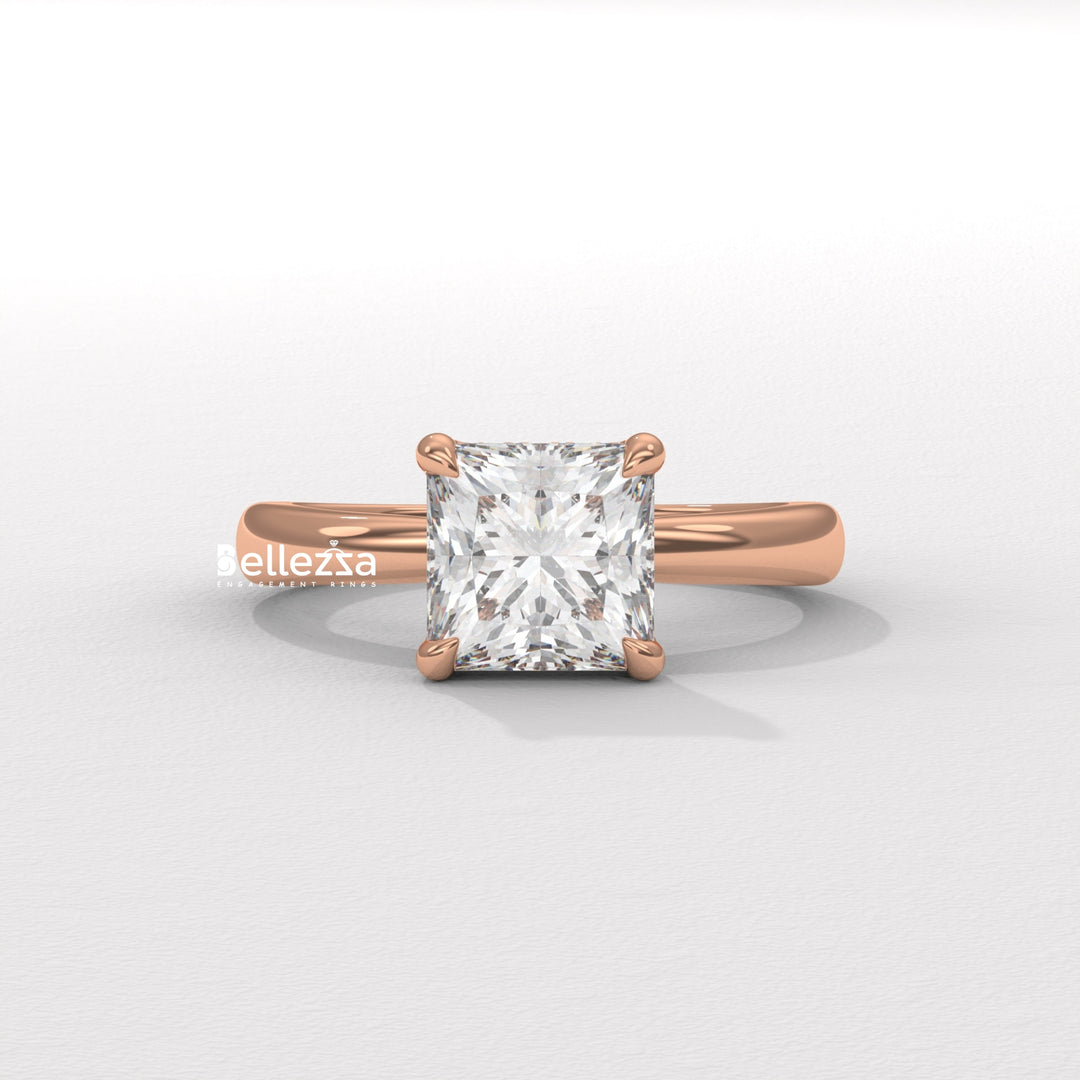 1.0-2.0CT Princess Cut CVD Diamond Hidden Halo Engagement Ring