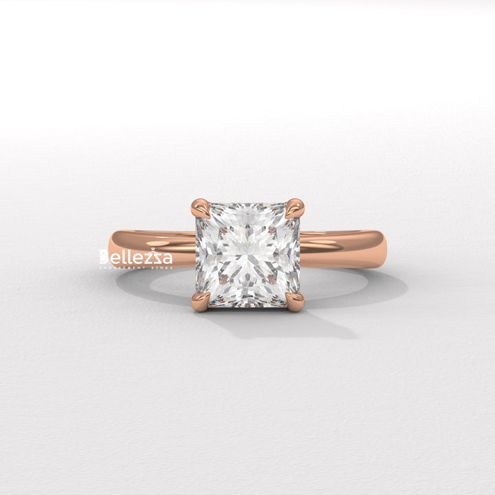 1.0-2.0CT Princess Cut CVD Diamond Hidden Halo Engagement Ring