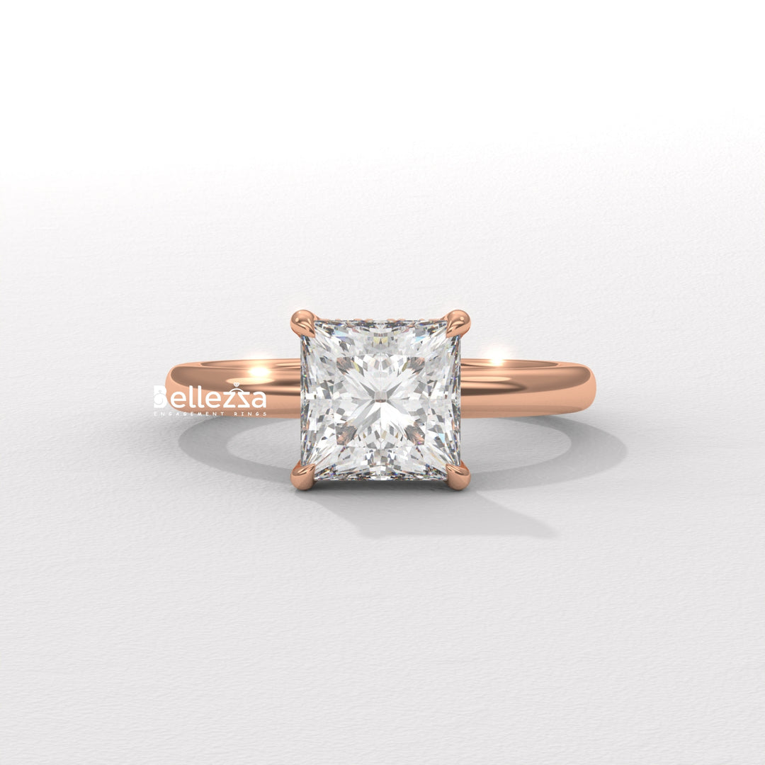1.0-2.0CT Princess Cut CVD Diamond Hidden Halo Engagement Ring