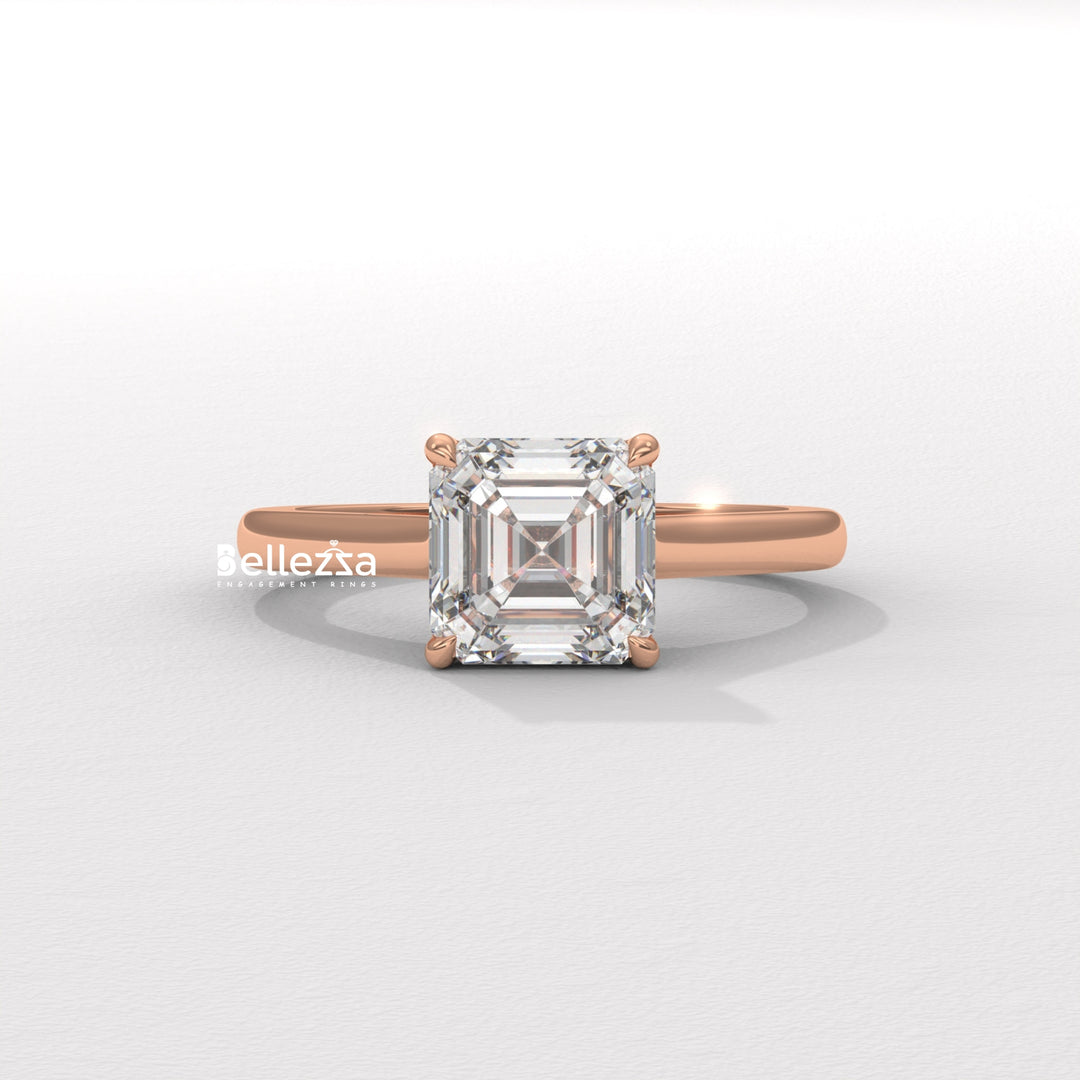 1.50-2.50CT Asscher Cut CVD Diamond Hidden Halo Setting Engagement Ring