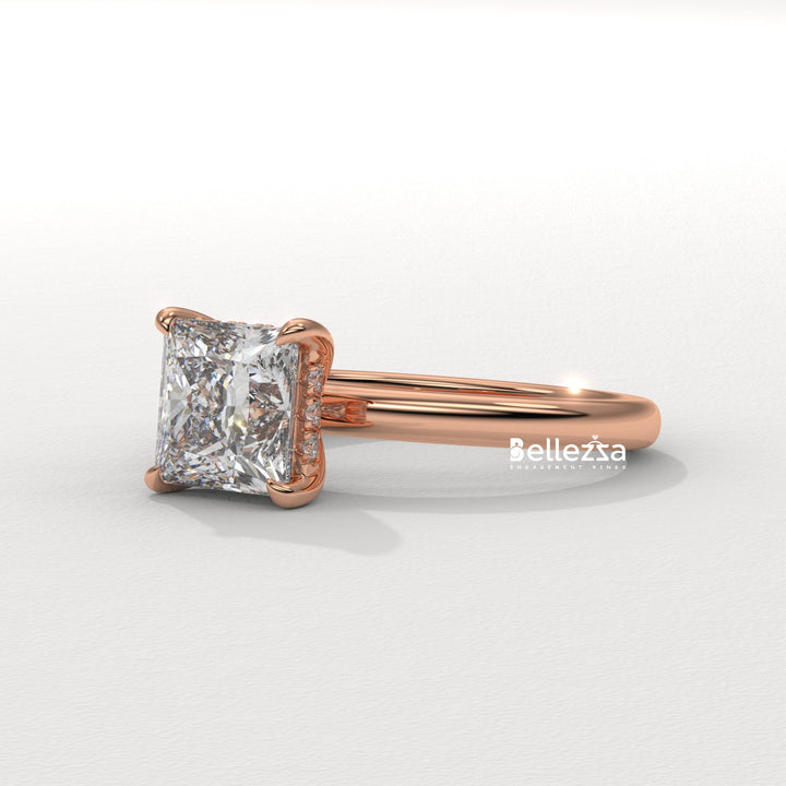 1.0-2.0CT Princess Cut CVD Diamond Hidden Halo Engagement Ring