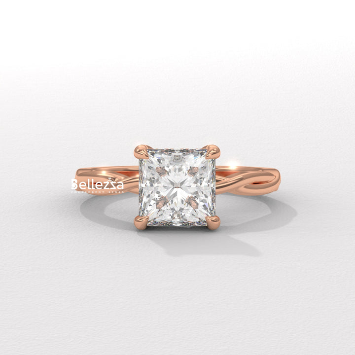 1.50-2.50CT Princess Diamond Twisted Hidden Halo Lab Grown Engagement Ring