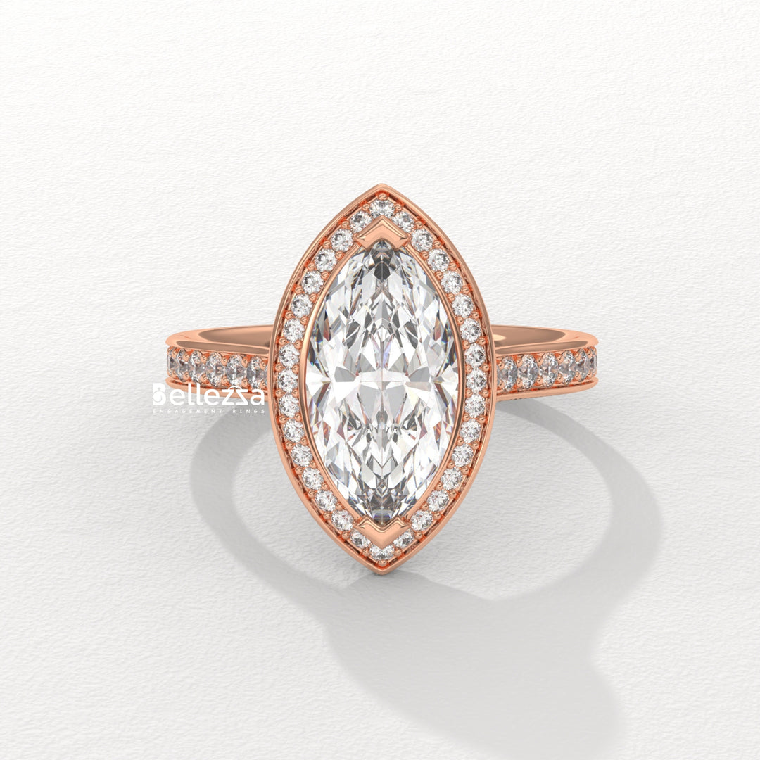 2.0-3.0CT Marquise Cut Halo Pave Setting Lab Grown Engagement Ring