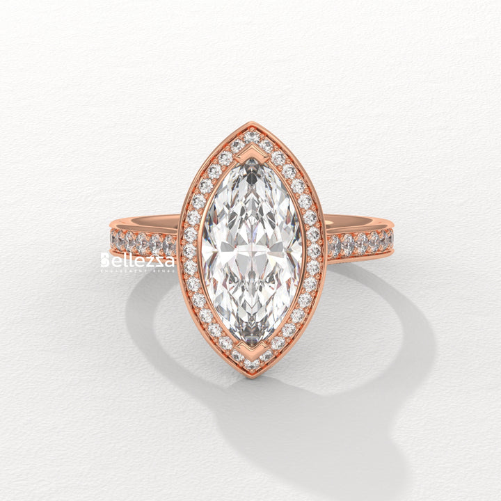 2.0-3.0CT Marquise Cut Halo Pave Setting Lab Grown Engagement Ring