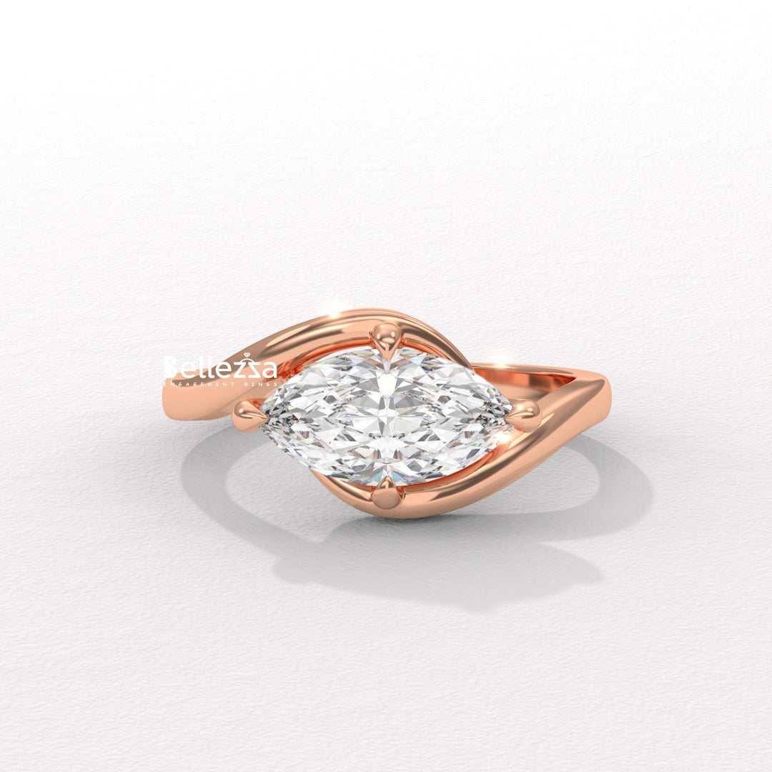 1.50-2.50CT East-West Marquise Cut Solitaire Lab Grown Engagement Ring
