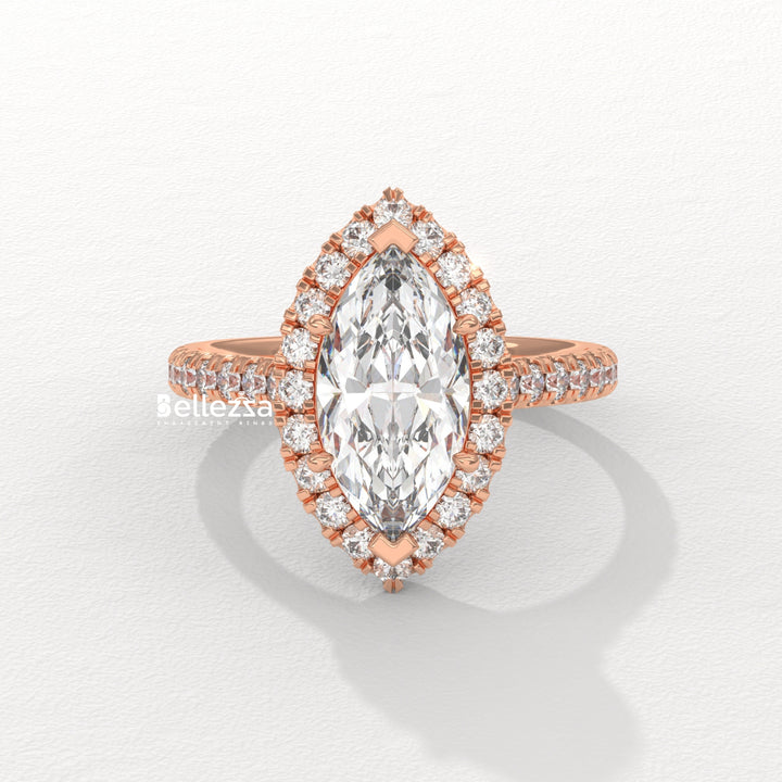 1.50-2.50CT Marquise Cut CVD Diamond Halo Pave Set Engagement Ring