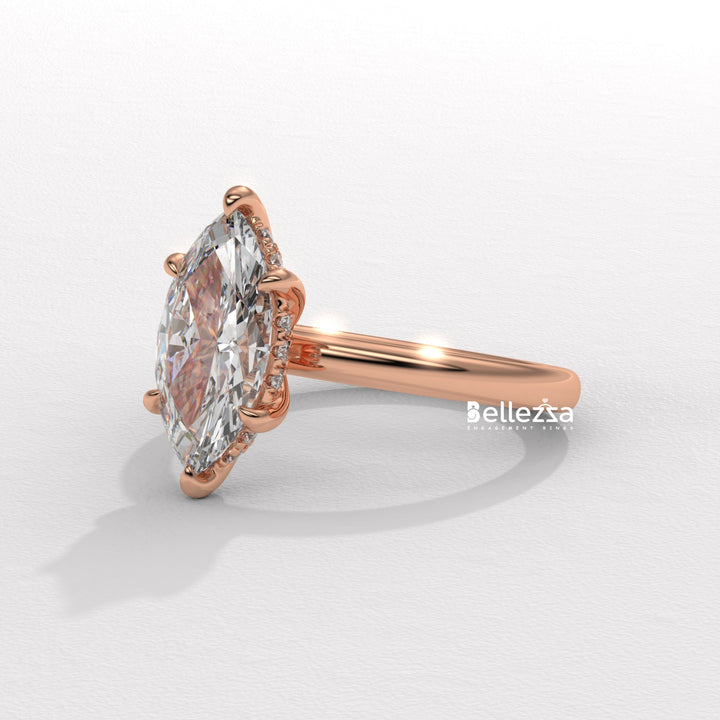 1.50-2.50CT Marquise Cut CVD Diamond Hidden Halo Setting Engagement Ring