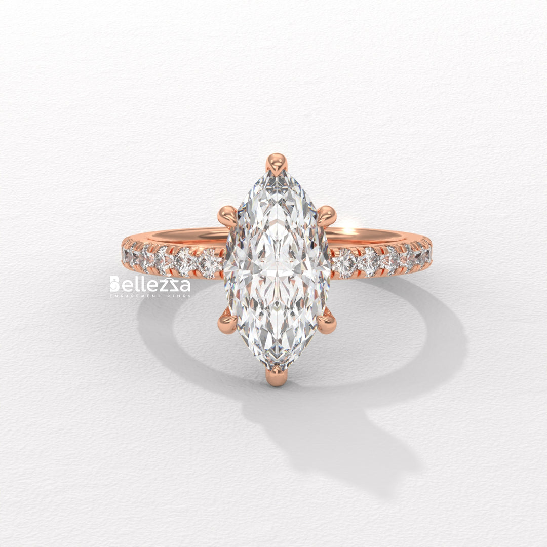 2.50-3.50CT Marquise Cut CVD Diamond Pave Setting Engagement Ring
