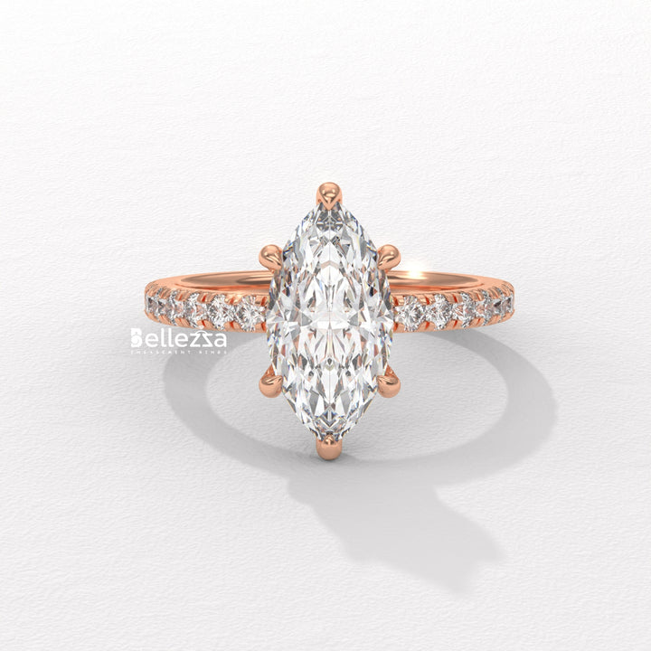 2.50-3.50CT Marquise Cut CVD Diamond Pave Setting Engagement Ring