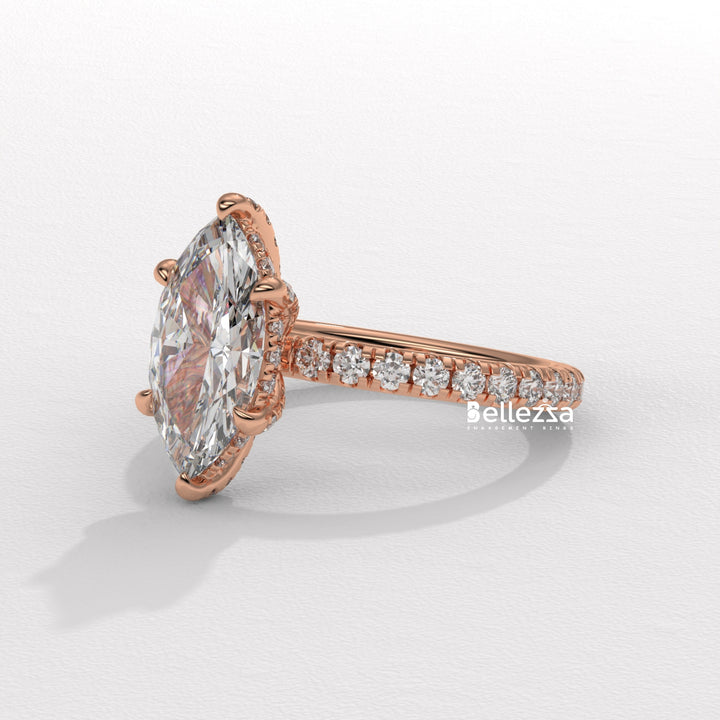 2.0-3.0CT Marquise Cut CVD Diamond Pave Setting Engagement Ring