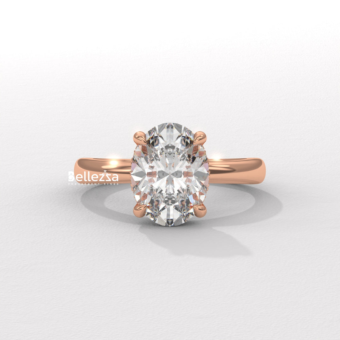 1.50-2.50CT Oval Cut Hidden Halo CVD Diamond Engagement Ring