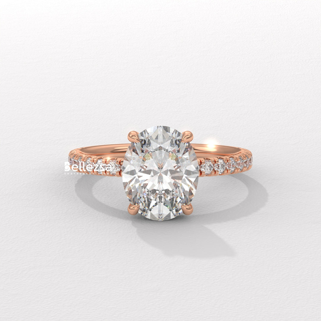 2.0-3.0CT Oval Diamond Pave Setting Lab Grown Engagement Ring