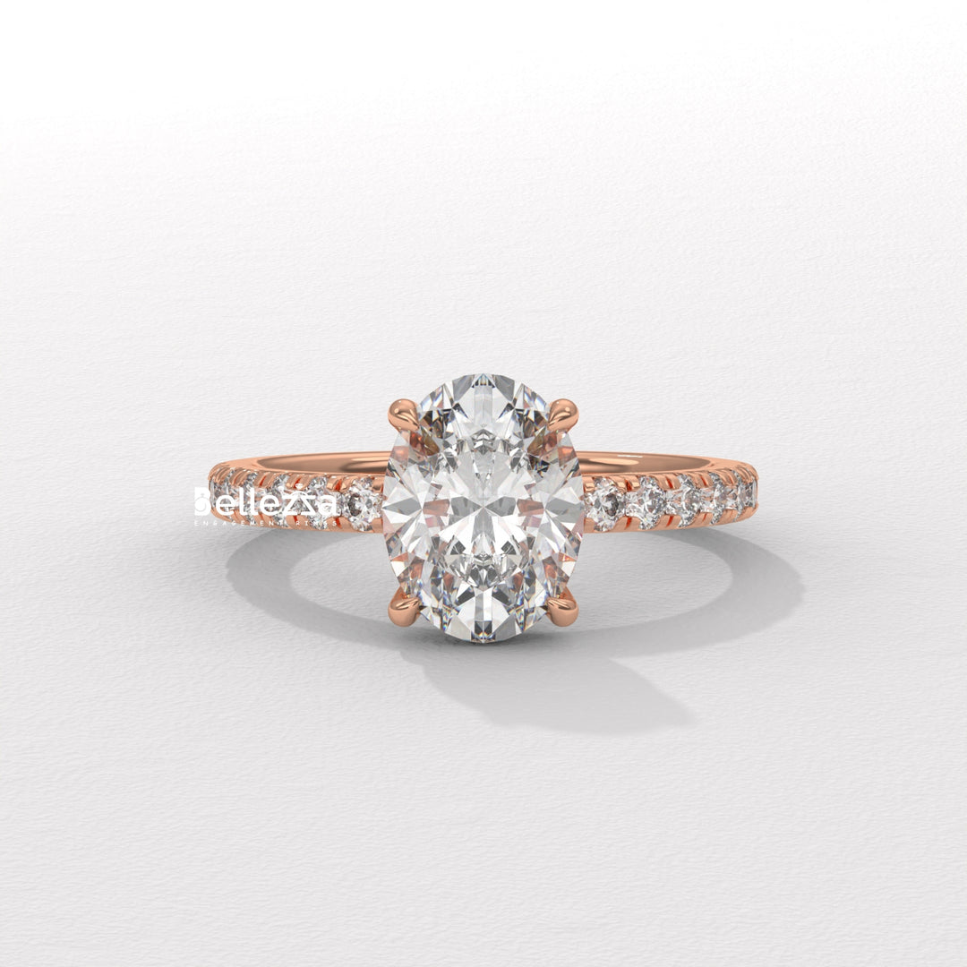 1.0-2.0CT Oval Cut CVD Diamond Pave Setting Engagement Ring