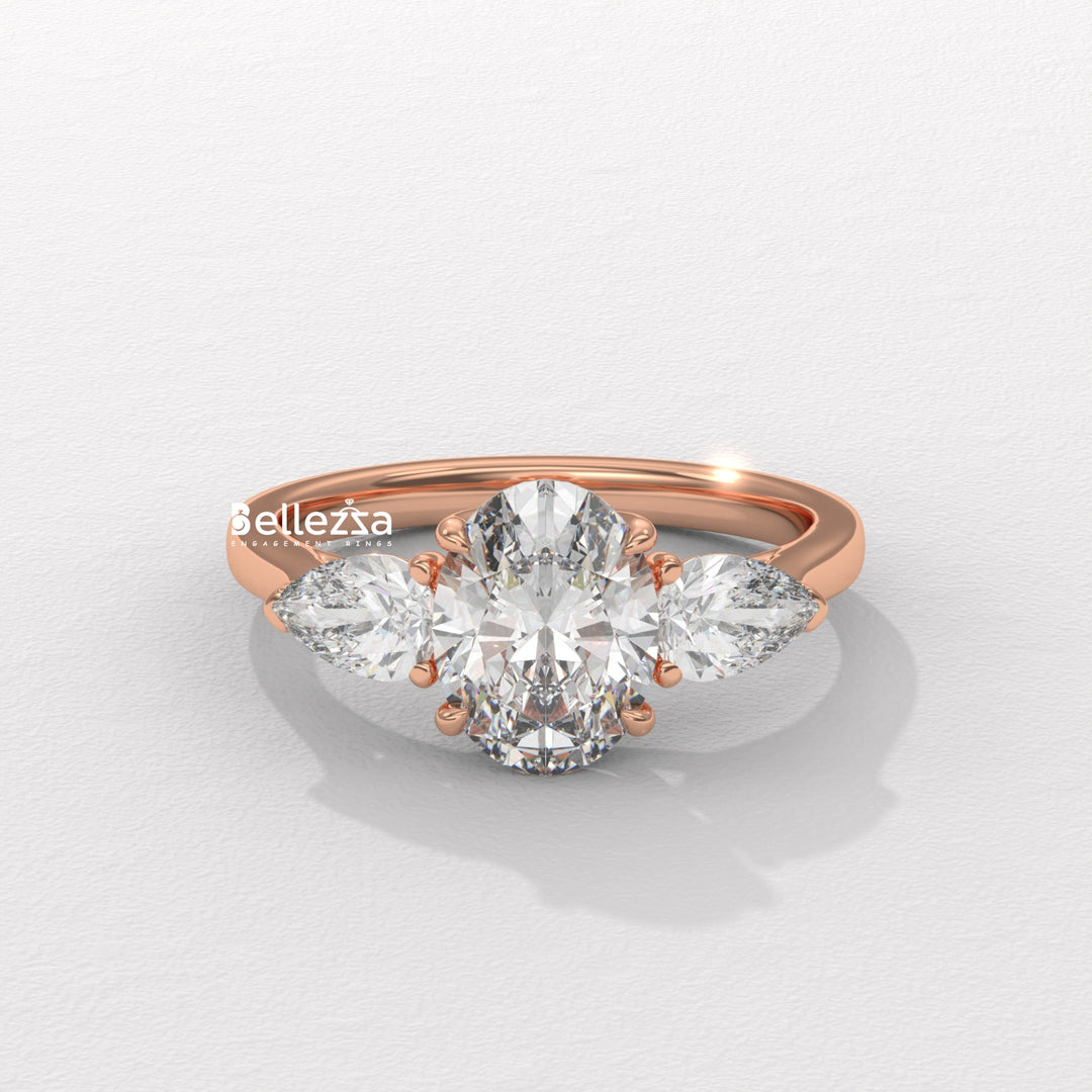 2.0-3.0CT Oval Diamond Three Stone Setting Lab Grown Engagement Ring