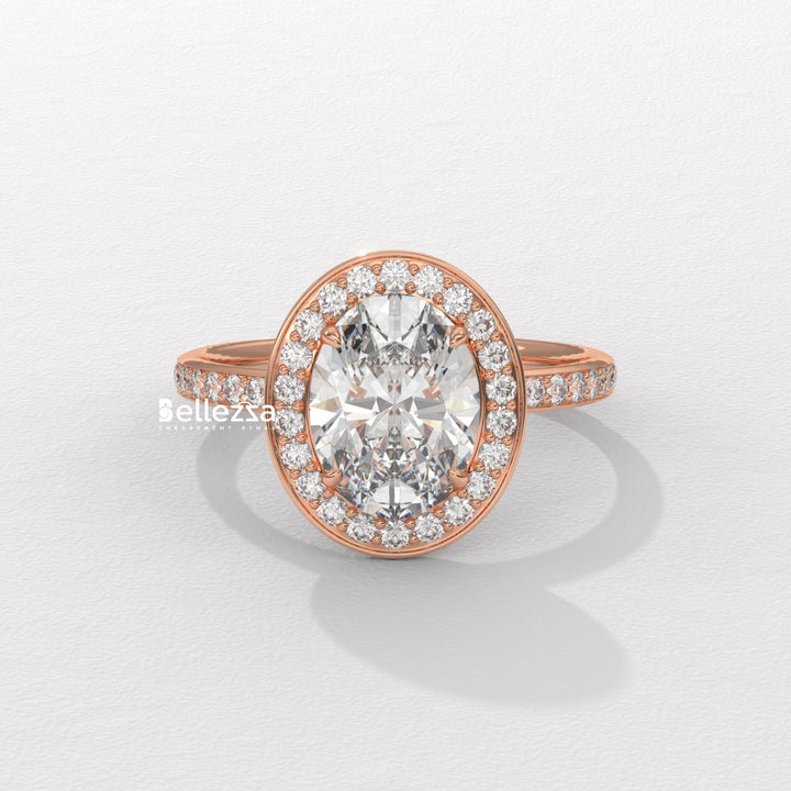 1.50-2.50CT Oval Cut CVD Diamond Halo Setting Engagement Ring