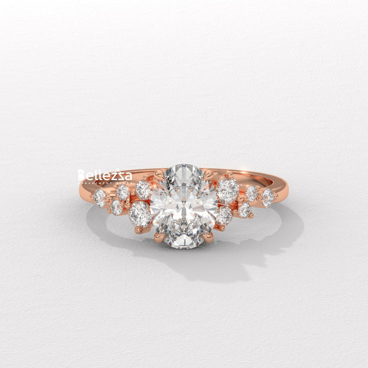 1.50-2.50CT Oval Diamond Cluster Setting Lab Grown Engagement Ring
