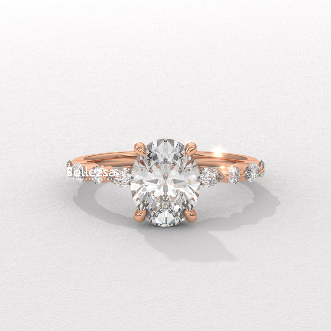 2.0-3.0CT Oval Diamond Pave Setting Lab Grown Engagement Ring
