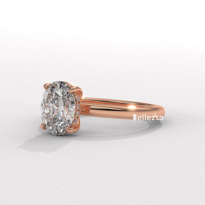 1.0-2.0CT Oval Cut Hidden Halo Lab Grown Engagement Ring