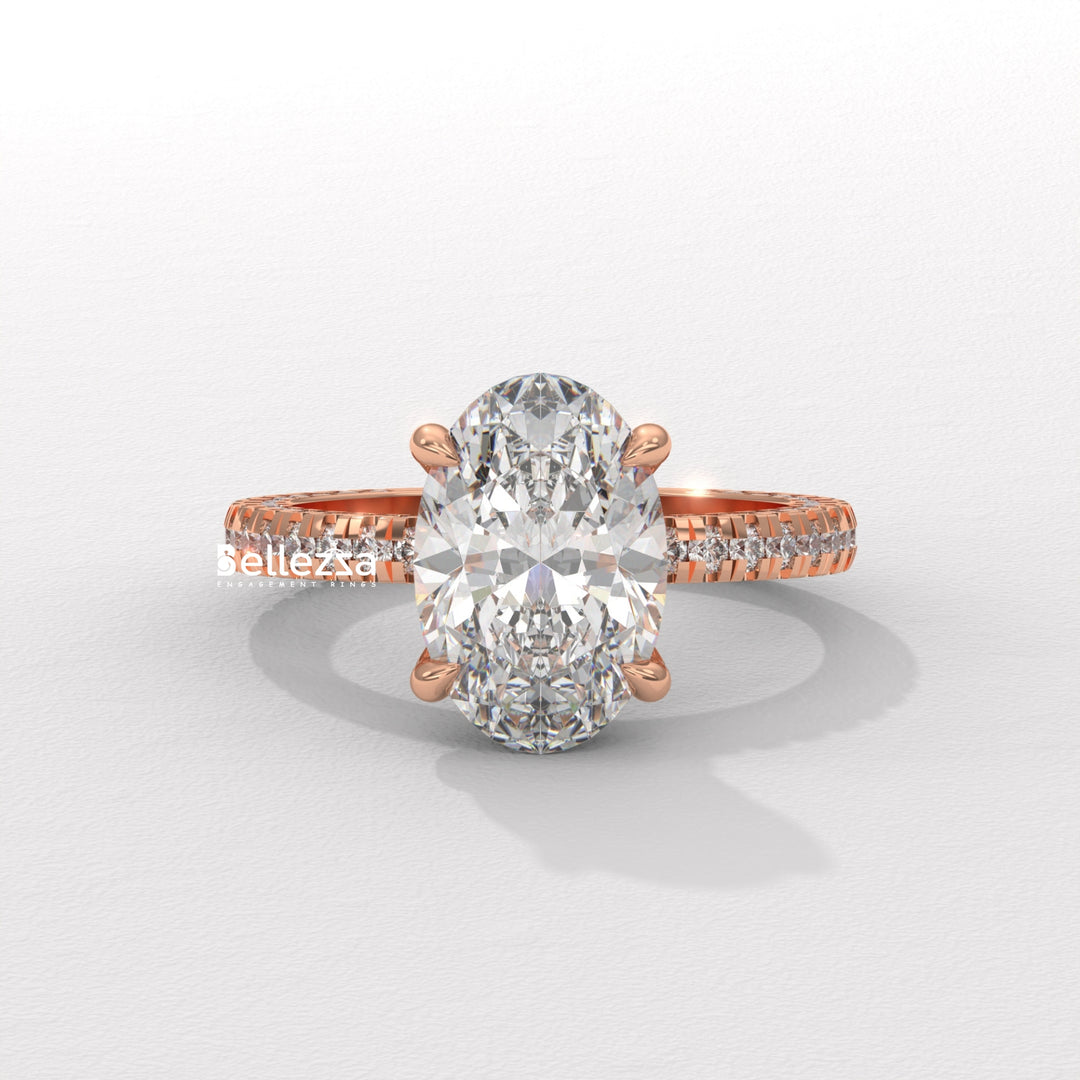 2.50-3.50CT Oval Diamond Three Side Pave Setting Lab Grown Engagement Ring