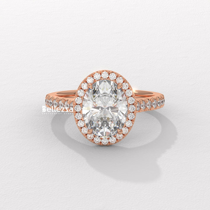 1.50-2.50CT Oval Cut CVD Diamond Halo Pave Setting Engagement Ring