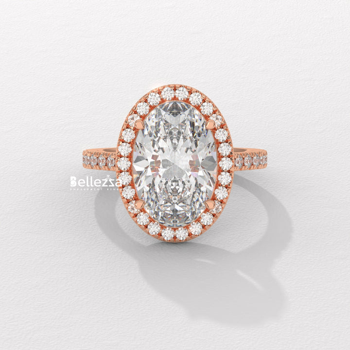 3.0-3.50CT Oval Cut CVD Diamond Halo Pave Setting Engagement Ring