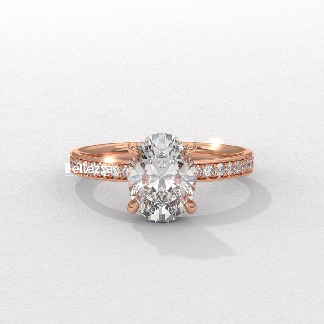 2.0-3.0CT Oval Diamond Pave Setting Lab Grown Engagement Ring