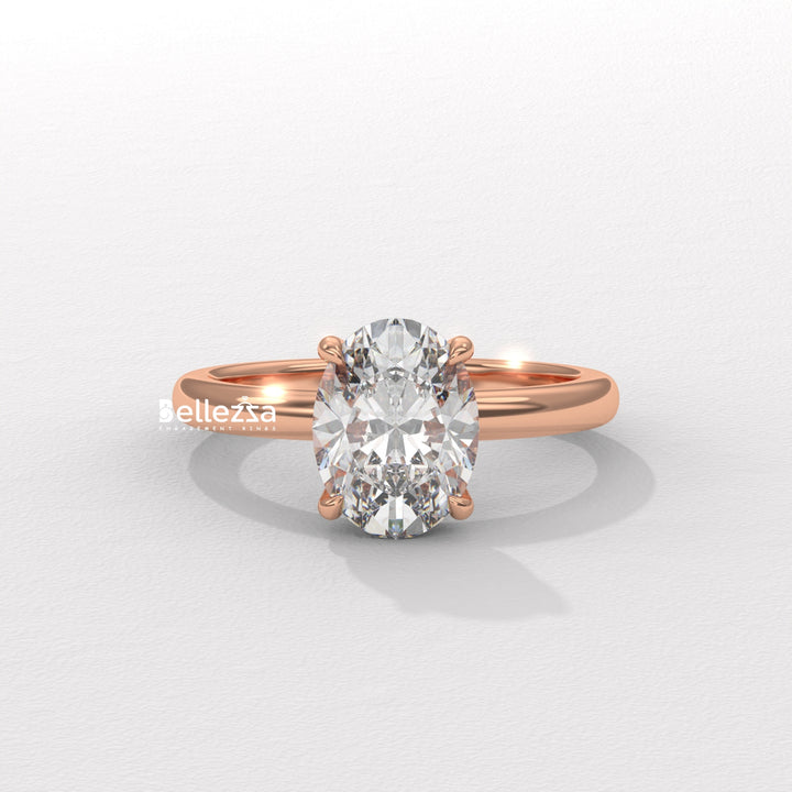 1.0-2.0CT Oval Cut Hidden Halo Lab Grown Engagement Ring